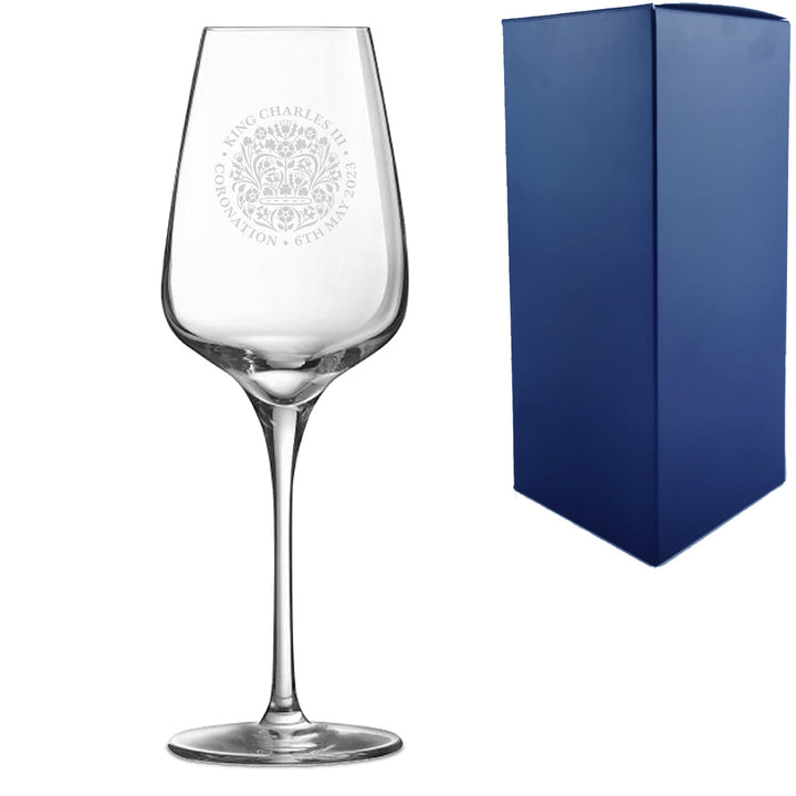 Engraved King Charles III Coronation Emblem Red Wine Glass