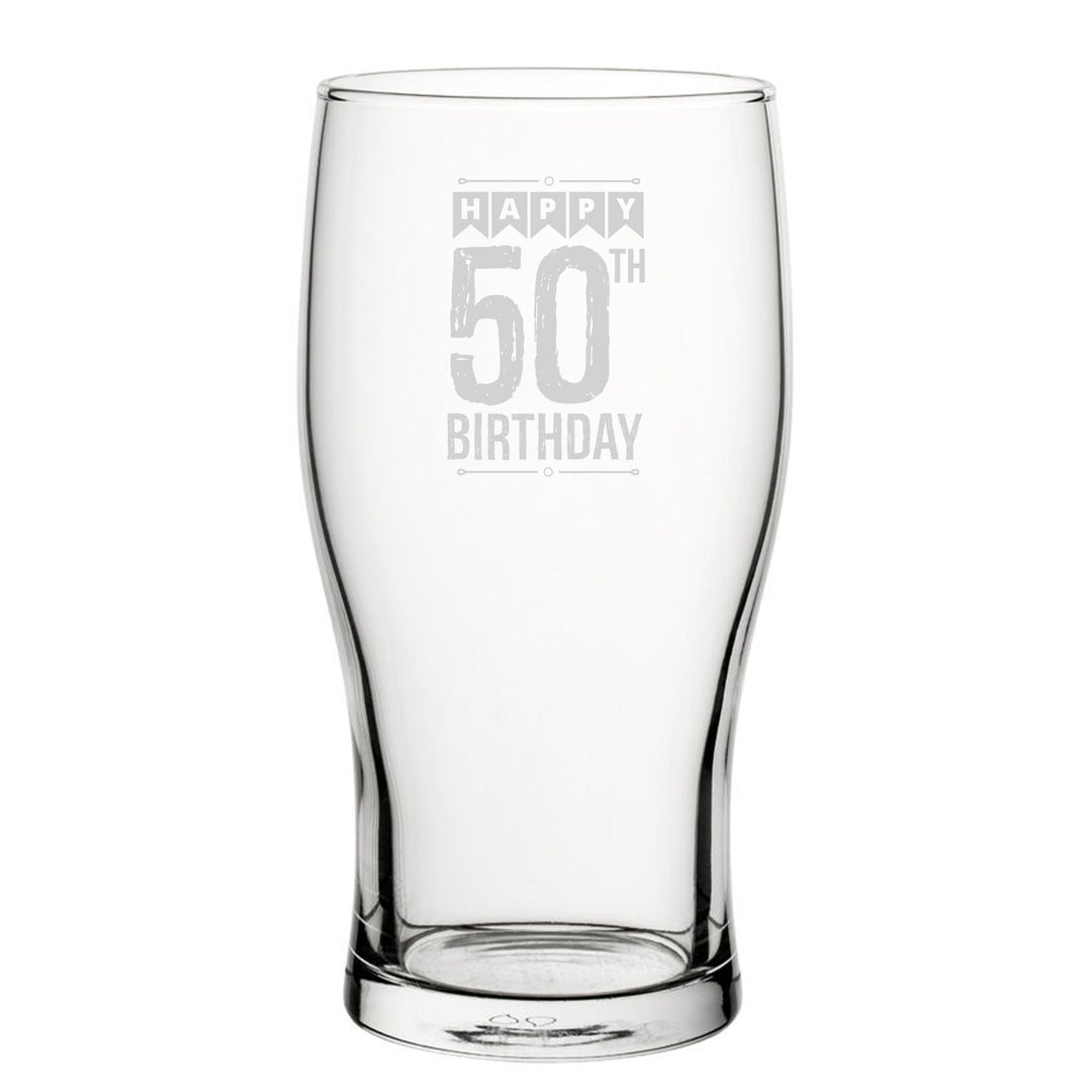 Engraved Tulip Pint Glass - Happy 50th Birthday