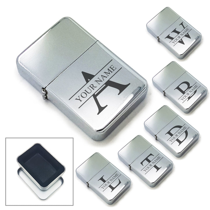 Personalised Polished Steel Lighter with Initial and Name