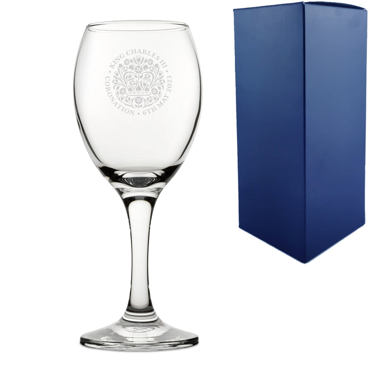 Engraved King Charles III Coronation Emblem White Wine Glass