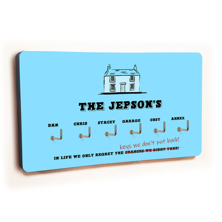 Personalised Blue House 6-Hook Key Holder