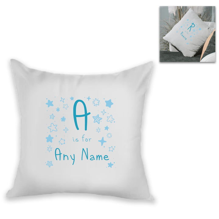 Personalised Blue Initial &amp; Name Cushion