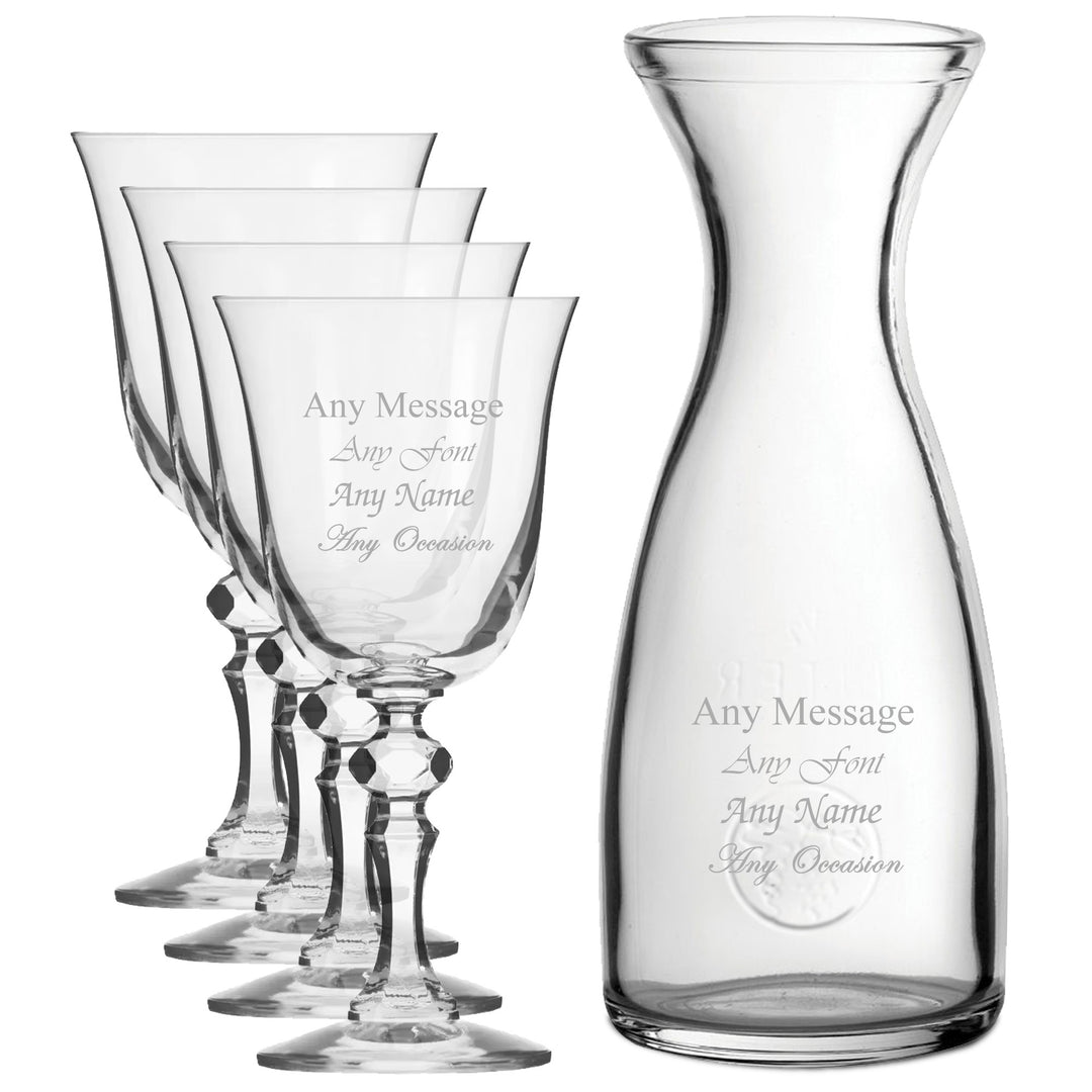 Personalised Crystal Wine Glasses and 1L Carafe Set (5pc)