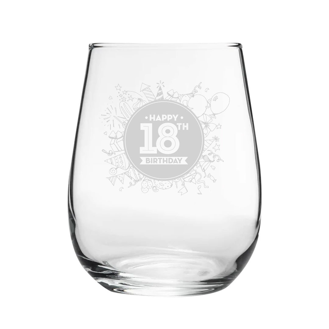 Engraved Stemless Gin Tumbler - Happy 18th Birthday