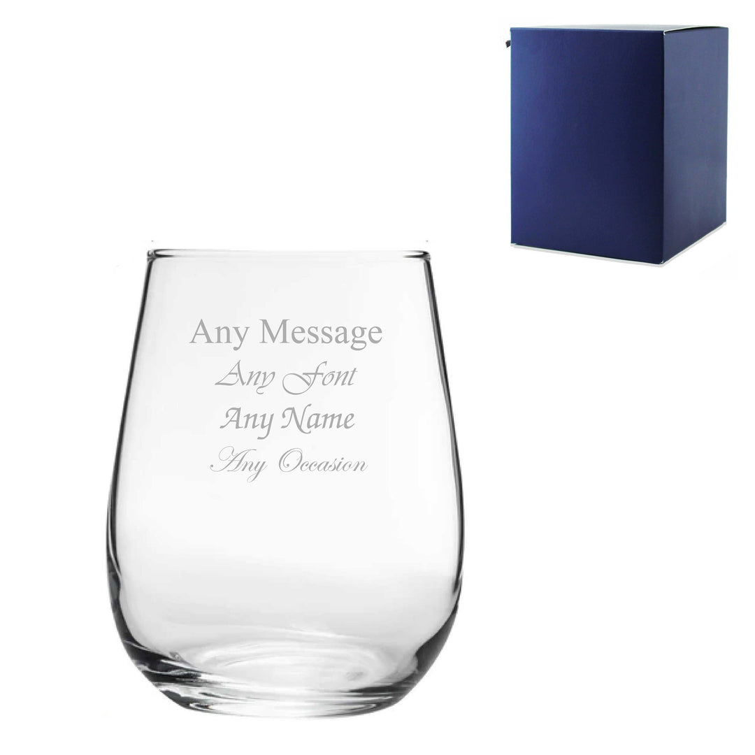 Personalised Stemless Wine Glass 360ml with Gift Box