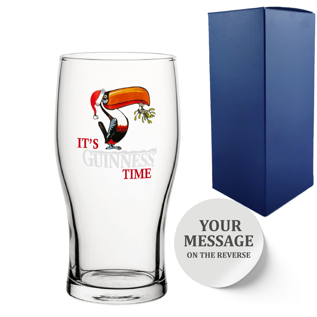 Personalised Christmas Toucan Guinness Pint Glass