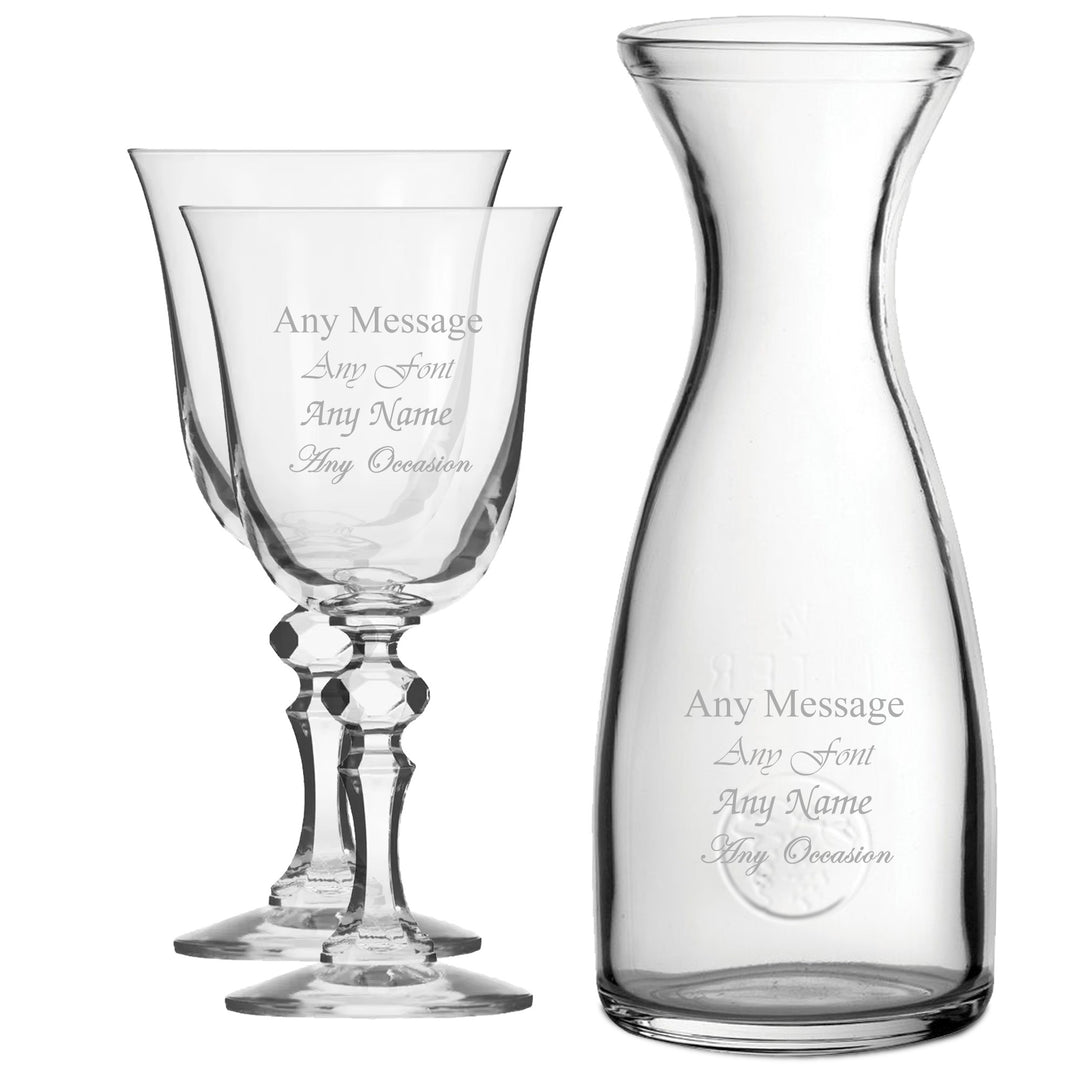 Personalised Crystal Wine Glasses and 1 Litre Carafe Set