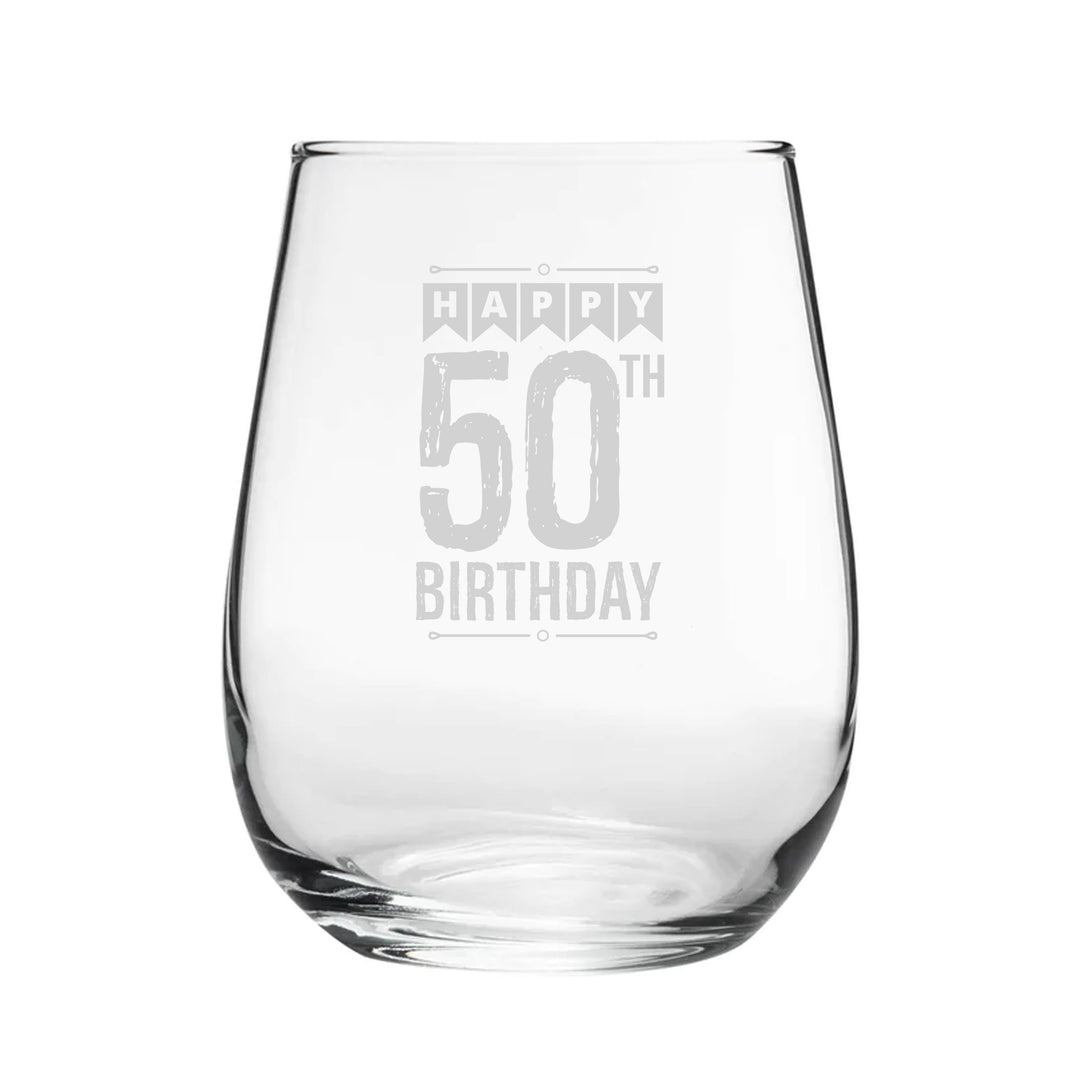Engraved Stemless Wine &amp; Gin Tumbler - Happy 50th Birthday