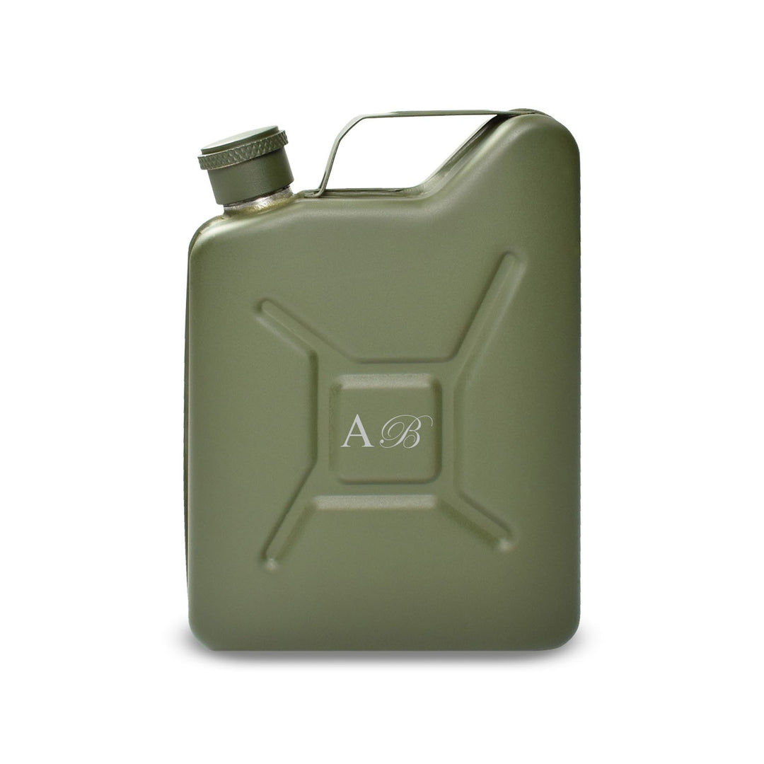 Personalised Green Jerry Can Hip Flask with Initials