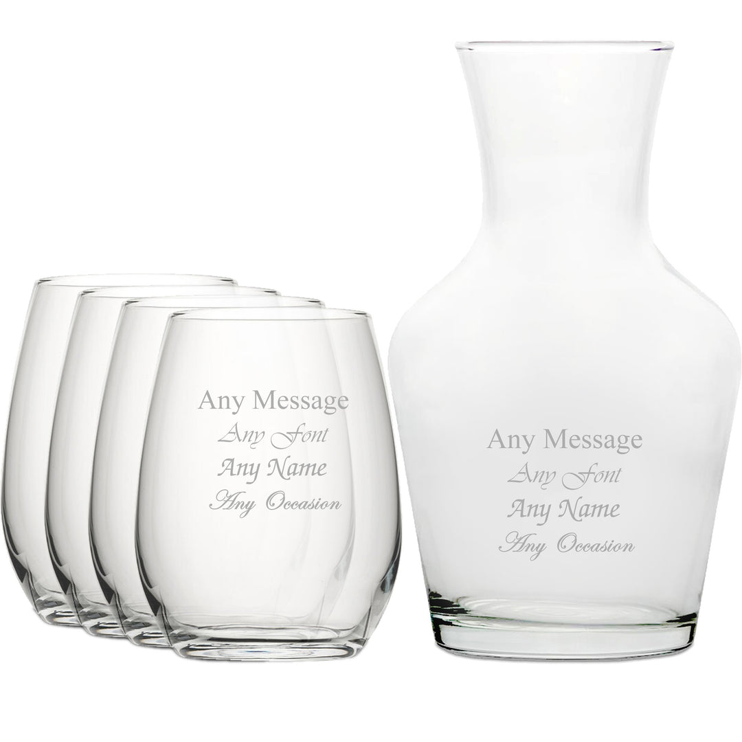 Personalised Stemless Wine Glasses &amp; 1L Carafe Set (5pc)