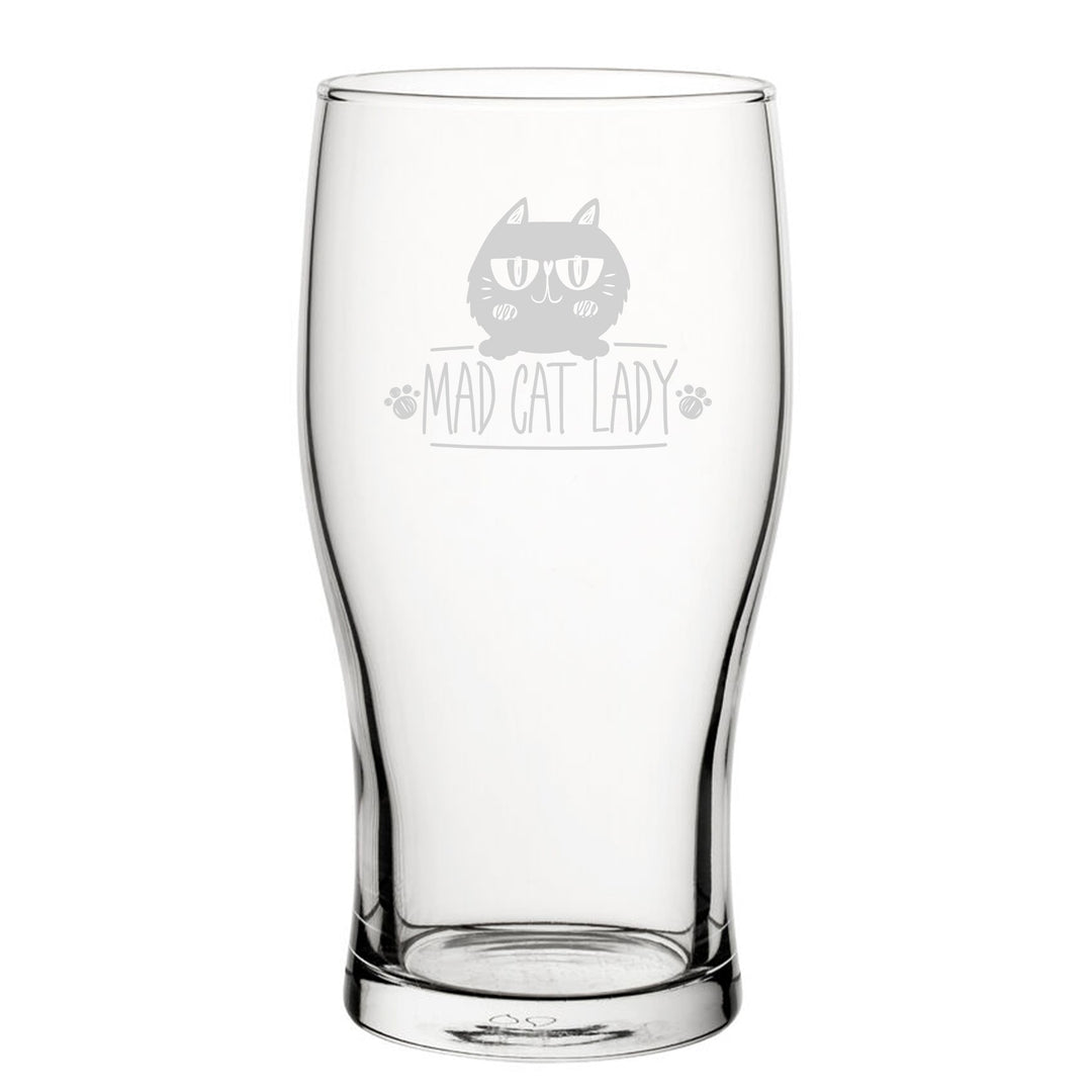 Engraved Tulip Pint Glass - Mad Cat Lady