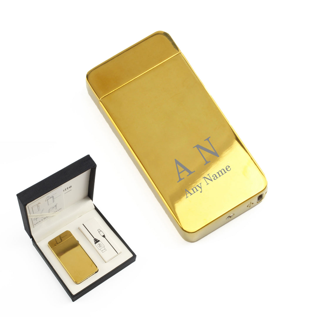 Personalised Gold Electric Arc Lighter with Initials, Gift Boxed