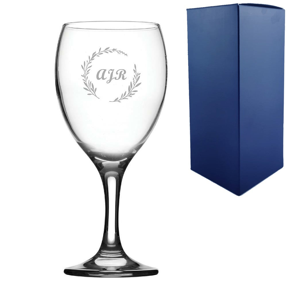Personalised Wreath Initials Wine Glass 12oz