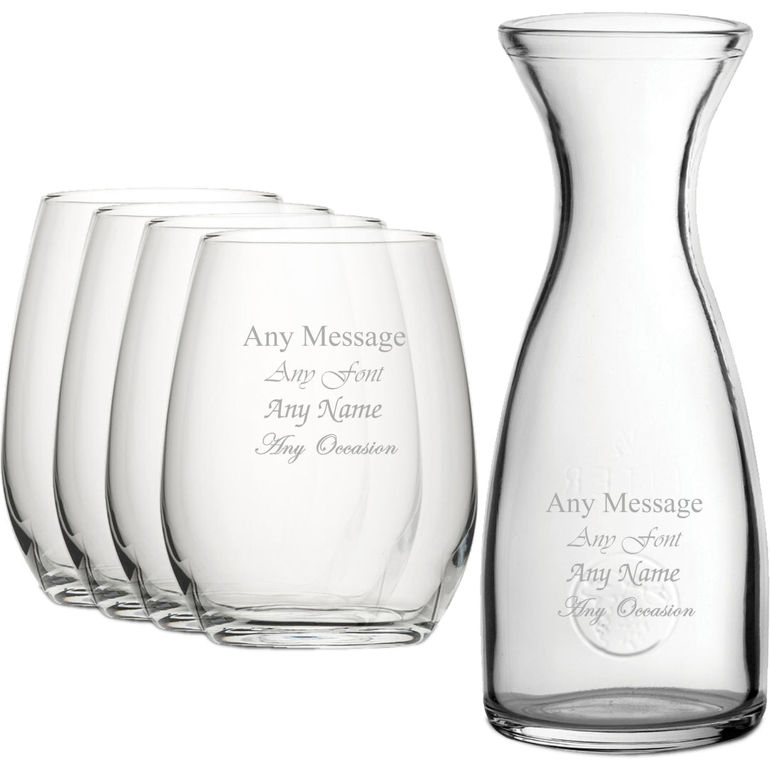 Personalised Stemless Wine Glasses &amp; 1 Litre Carafe Set