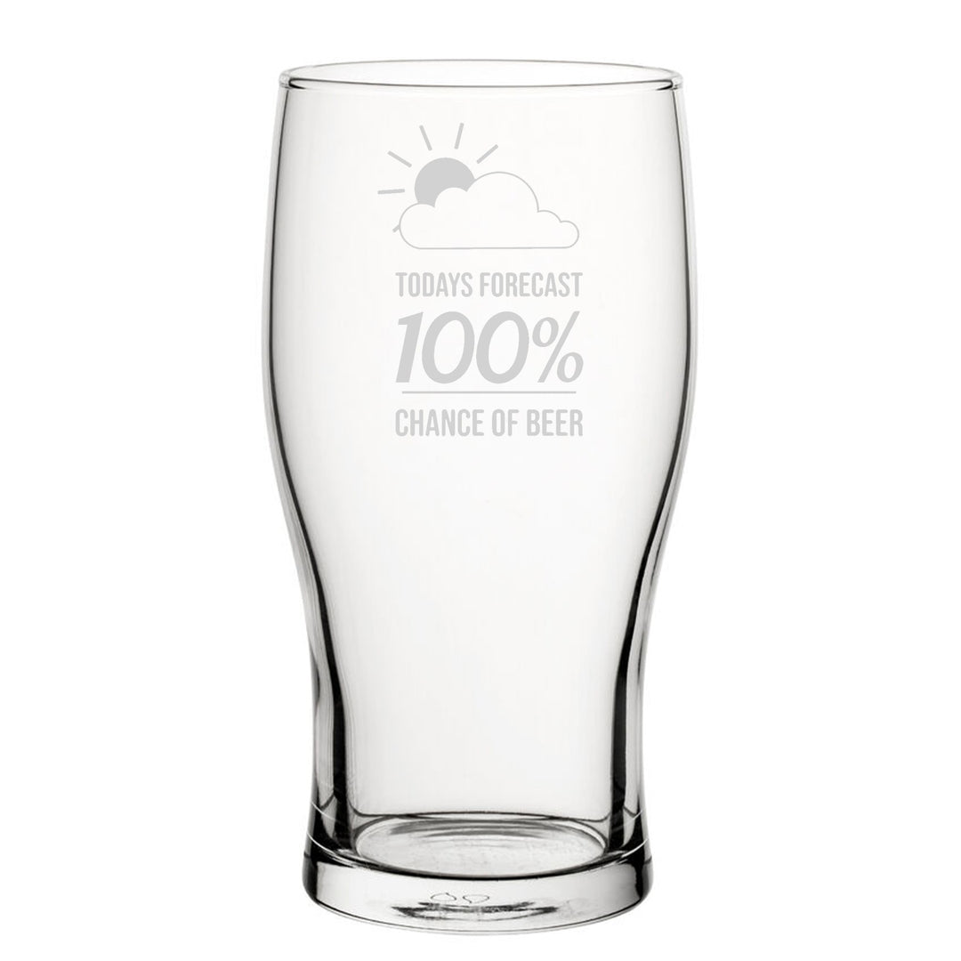 Engraved Tulip Pint Glass - 100% Chance Of Beer