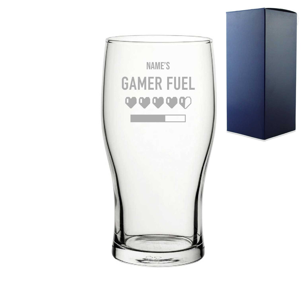 Personalised Gamer Fuel Hearts Engraved Pint Glass