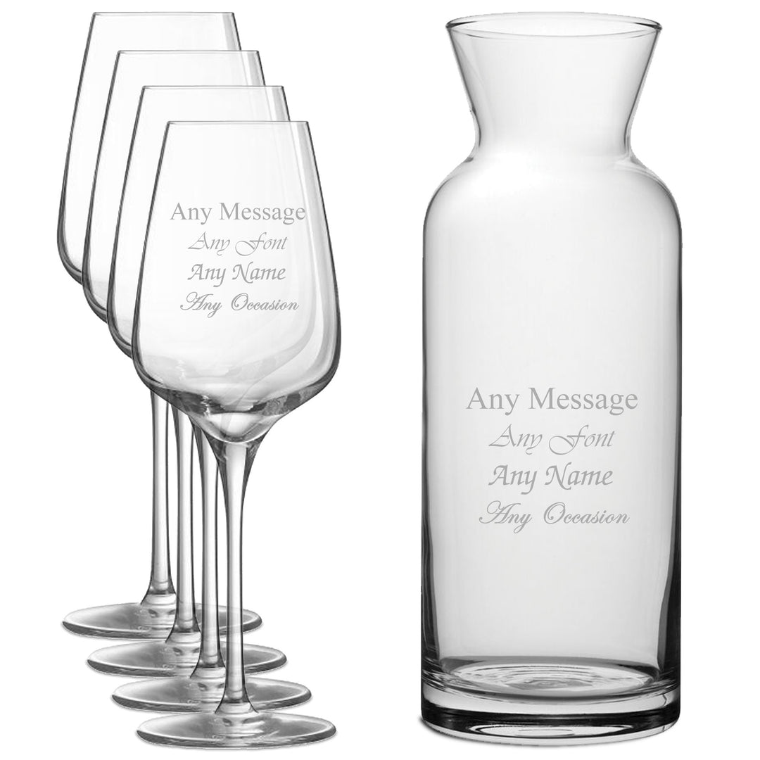 Personalised Engraved Wine Glasses and Carafe Set (4 Glasses)
