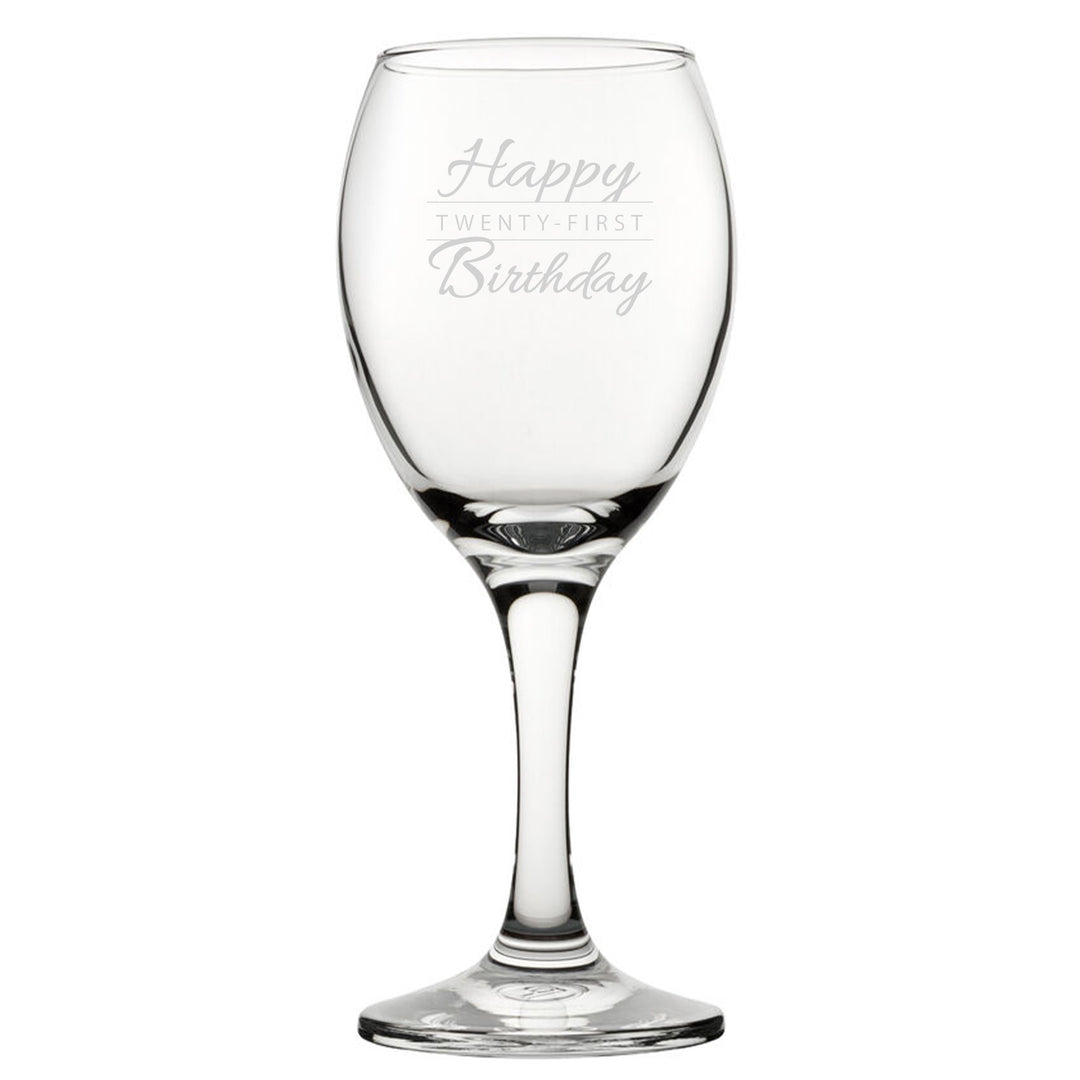 Engraved 21st Birthday Wine Glass - Modern Design