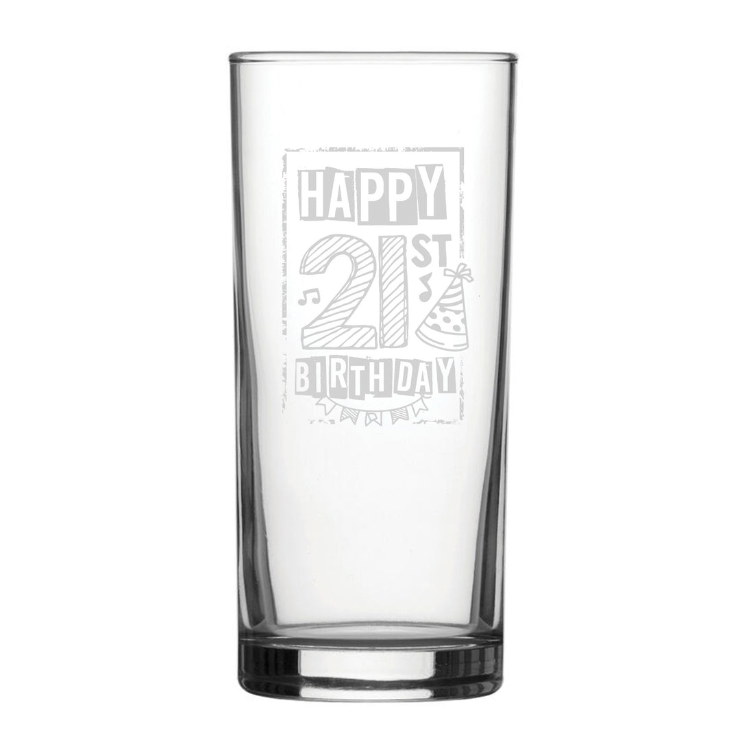 Engraved Hiball Glass – Happy 21st Birthday Bordered Design