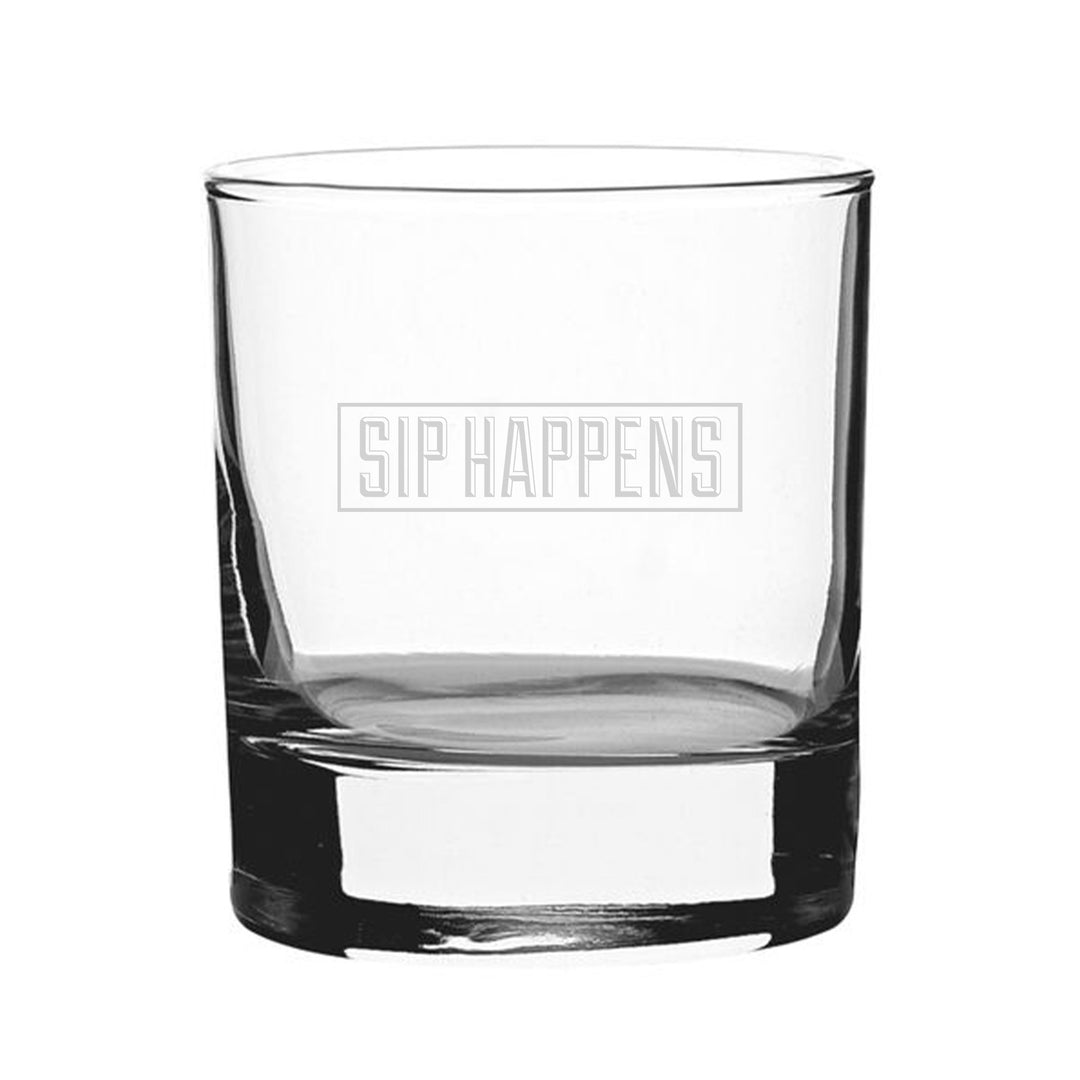 Engraved Novelty Whisky Tumbler Glass - Sip Happens