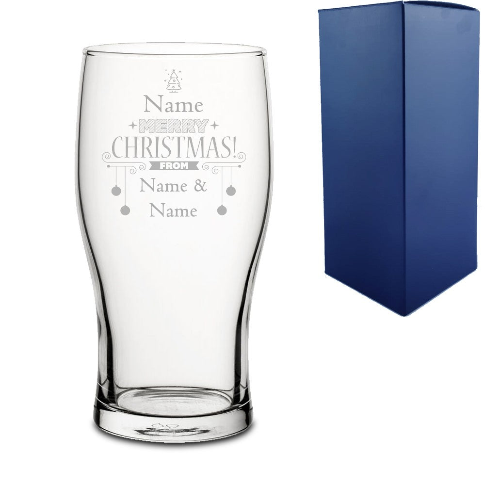 Personalised Engraved Tulip Pint Glass - Merry Christmas From