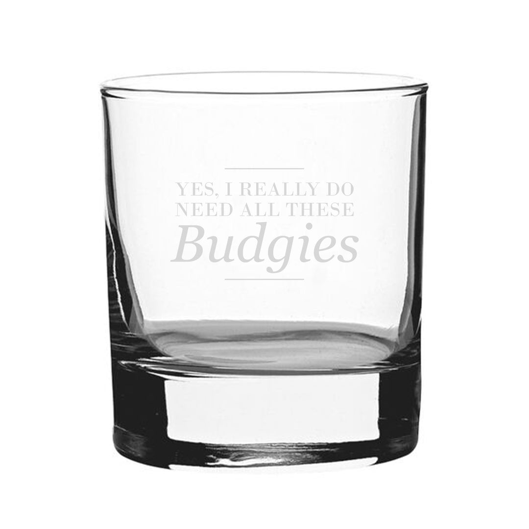 Engraved Budgies Novelty Whisky Tumbler Glass