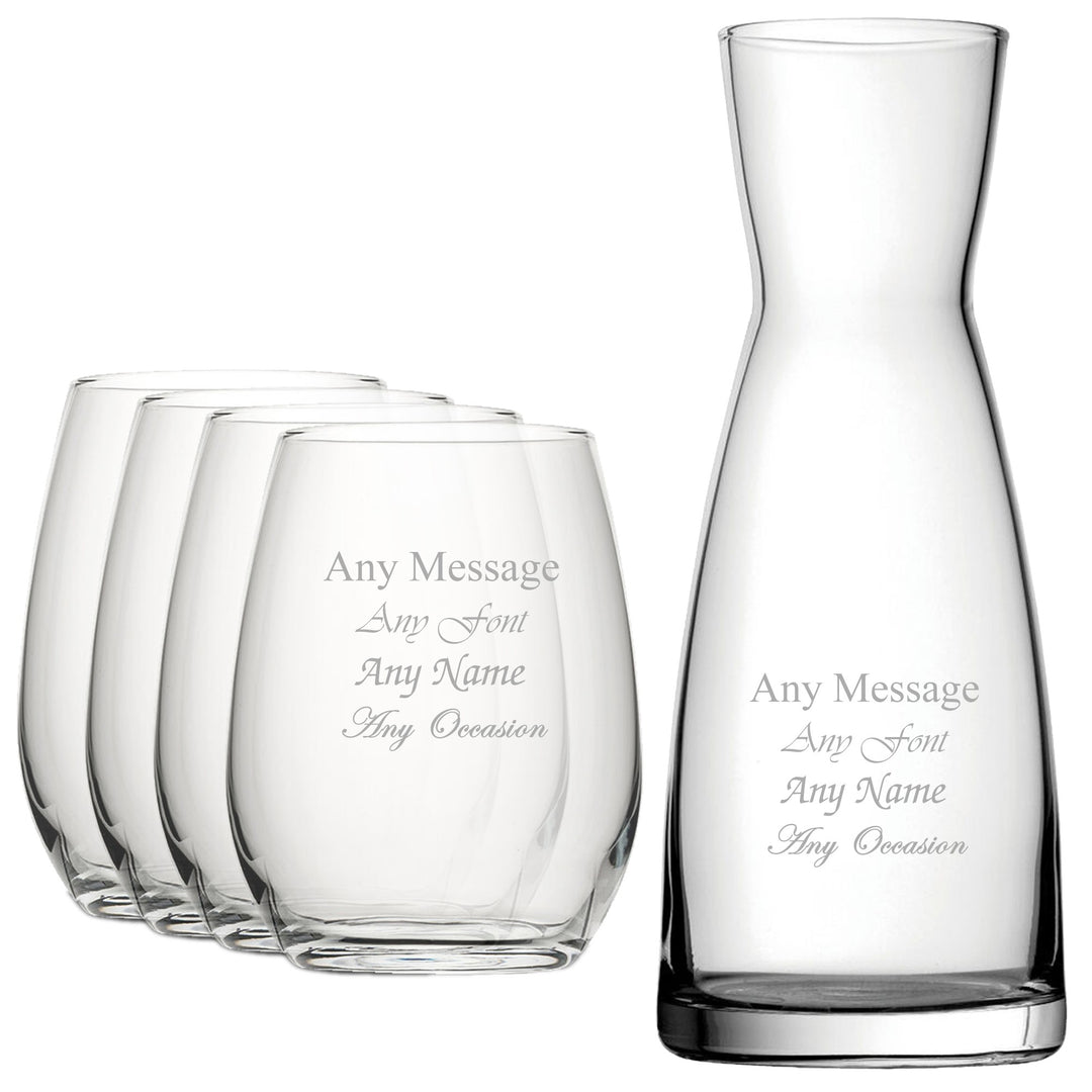 Personalised Stemless Wine Glasses and Carafe Set (4 Glasses)