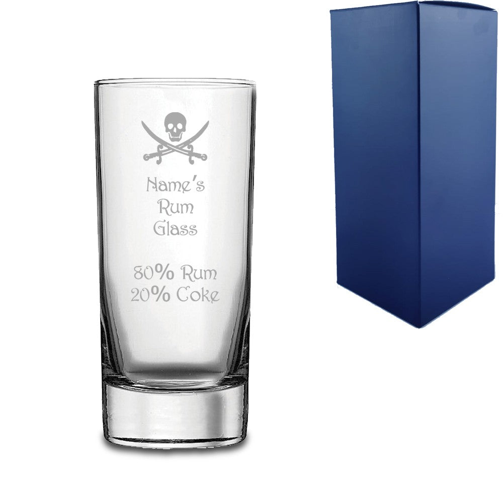 Personalised Engraved Rum Highball Glass with Skull Design