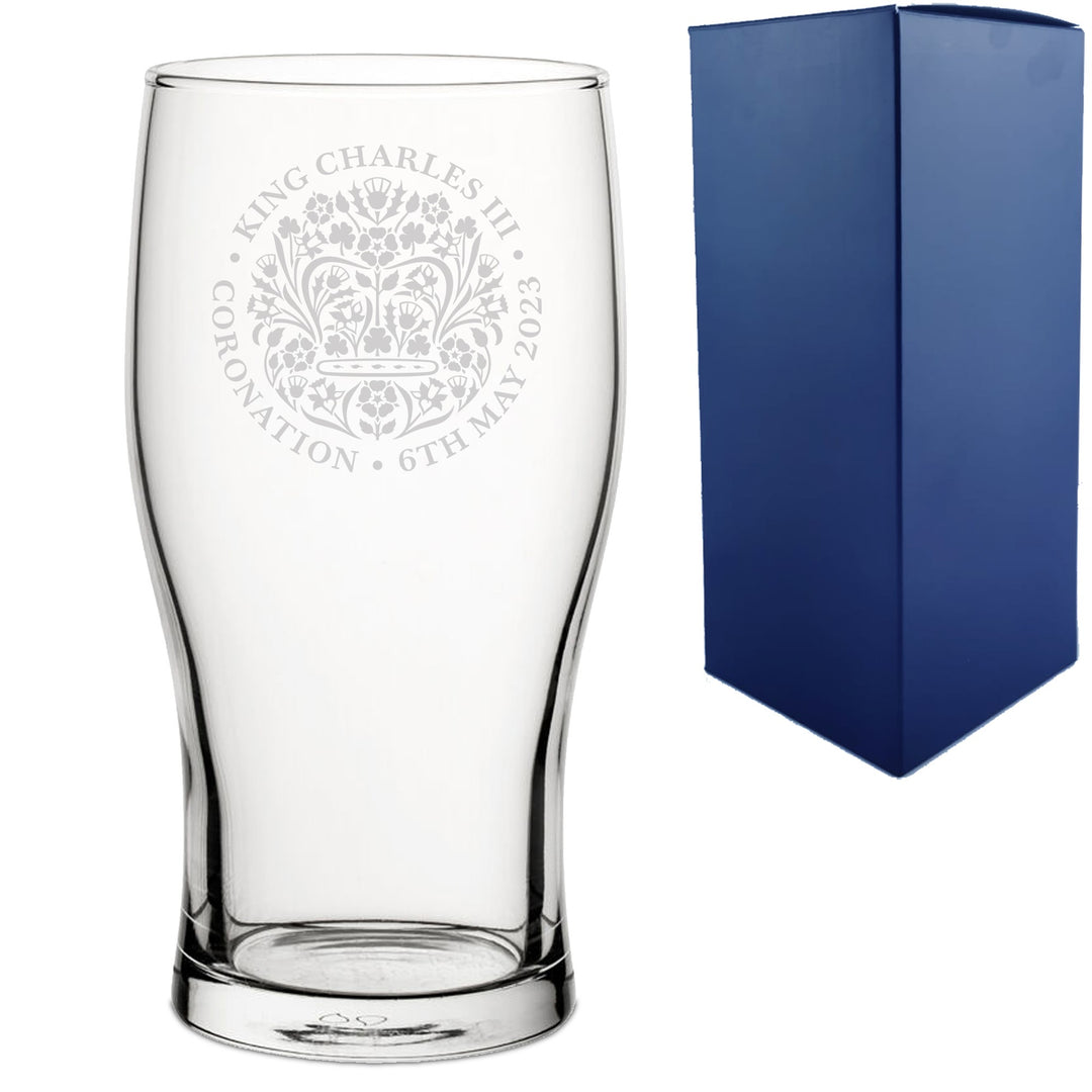 Engraved King Charles III Coronation Emblem Pint Glass