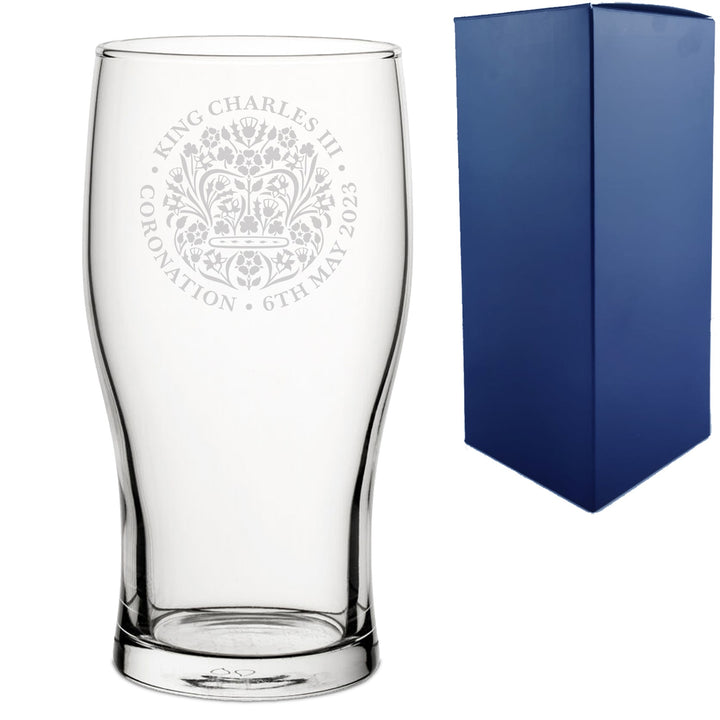 Engraved King Charles III Coronation Emblem Pint Glass