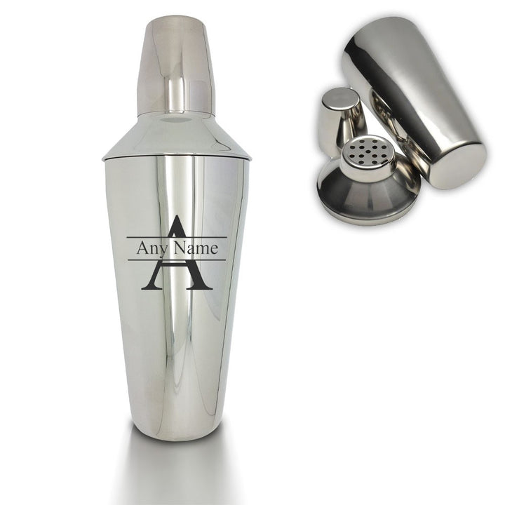 Personalised Stainless Steel Cocktail Shaker with Initial &amp; Name