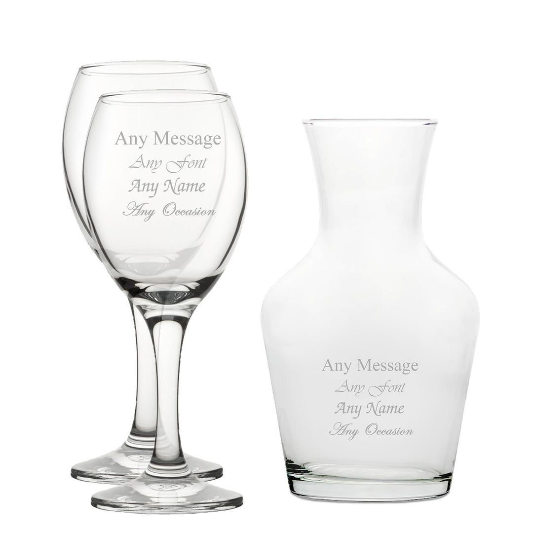 Personalised Wine Glasses &amp; 500ml Carafe Set (2 Glasses)