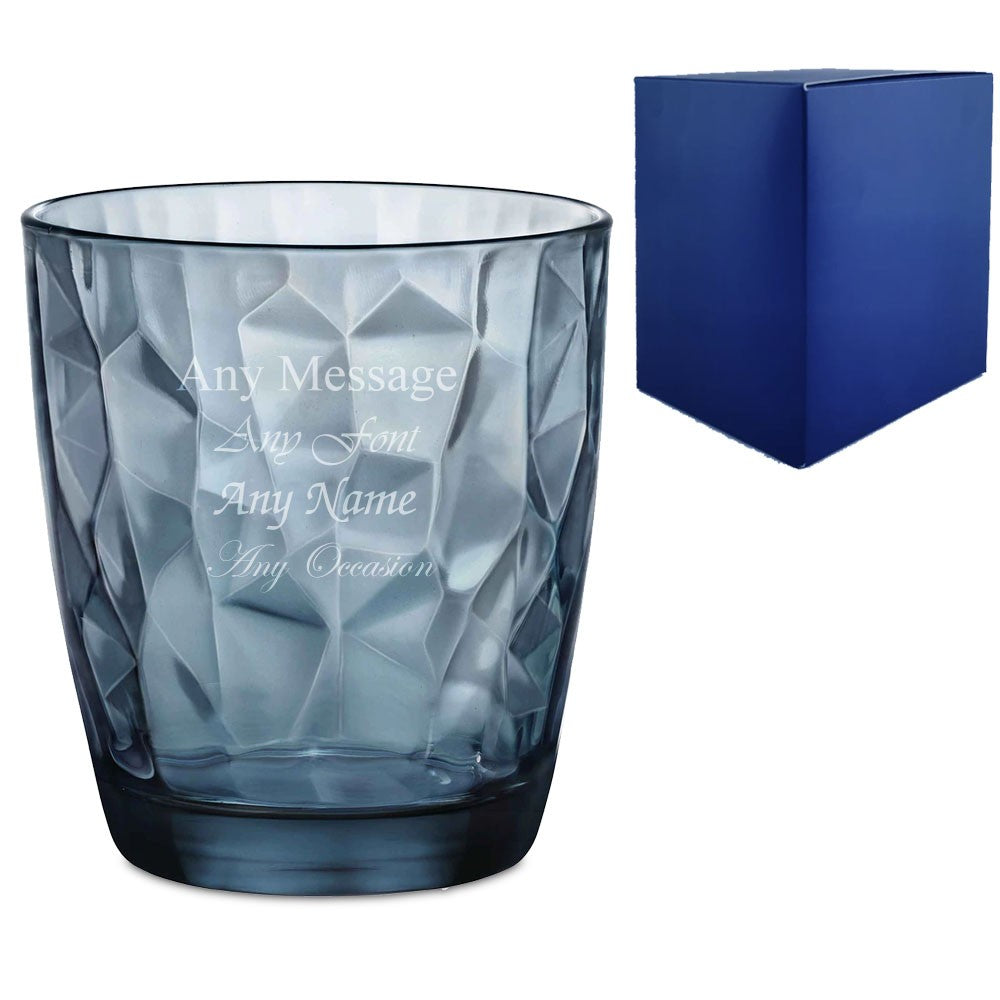 Personalised Blue Diamond Whisky Glass 390ml with Gift Box