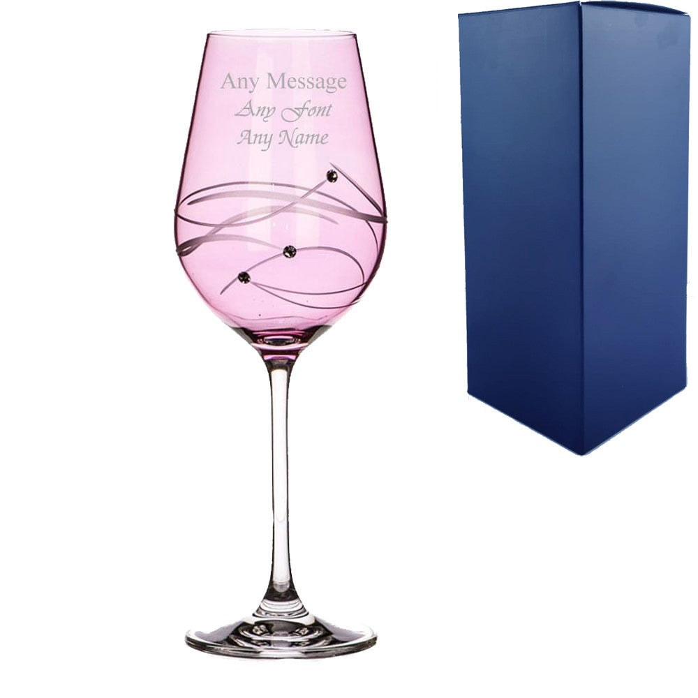 Personalised Pink Diamante Spiral Wine Glass with Gift Box