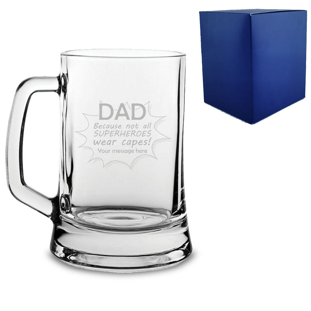 Personalised Superhero Dad Engraved Beer Mug