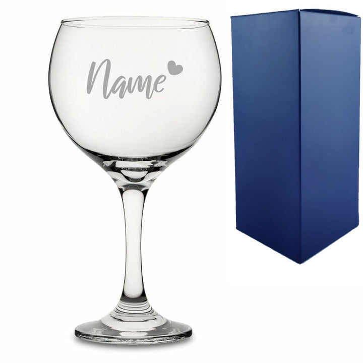 Personalised Engraved Gin Balloon Glass with Heart Design