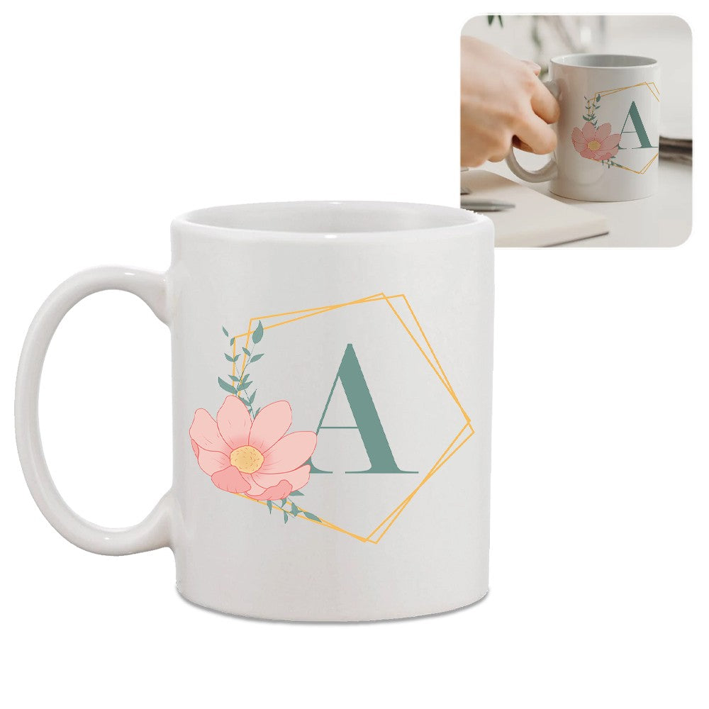 Personalised Floral Hexagon Initial Mug