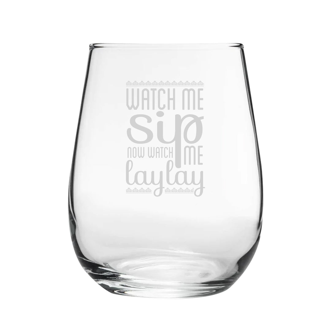 Engraved Stemless Gin Tumbler Glass – Watch Me Sip, Laylay