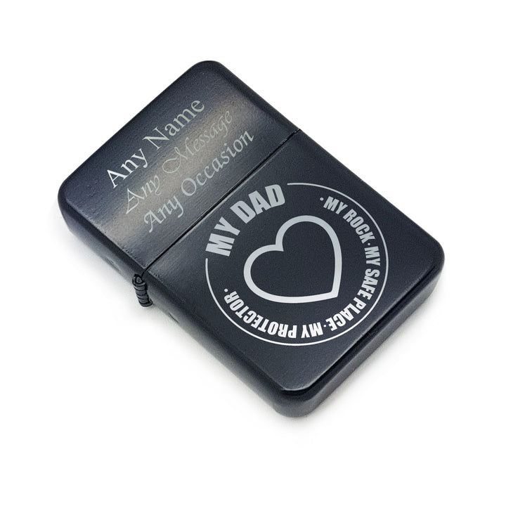 Personalised Engraved Black Father’s Day Lighter – My Dad My Rock