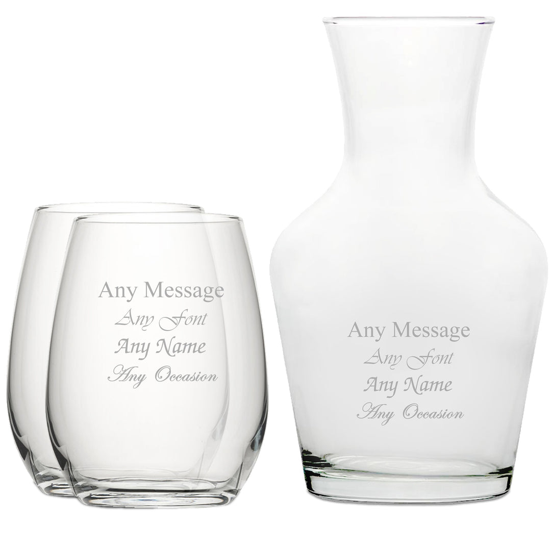 Personalised Stemless Wine Glasses &amp; 1L Carafe Set
