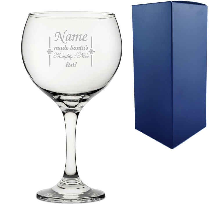 Personalised Christmas Gin Balloon Glass Naughty or Nice