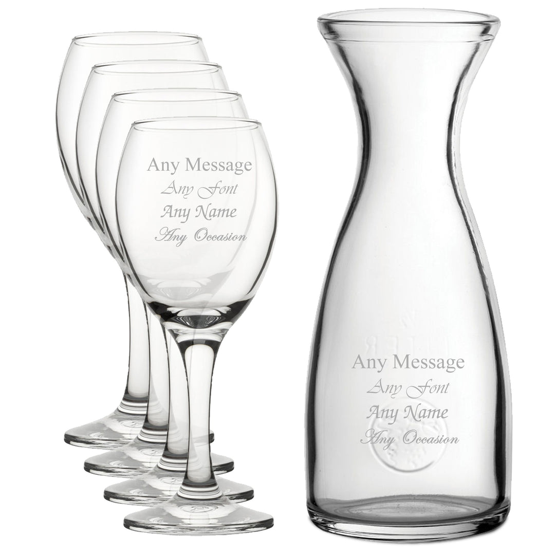Personalised 4 Wine Glasses &amp; 1 Litre Carafe Set