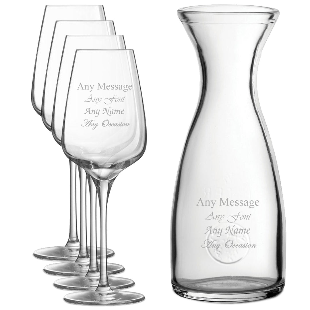 Personalised Wine Glasses and 1L Carafe Set (5 Pieces)