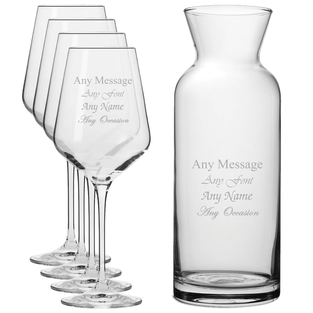 Personalised Set of 4 Infinity Wine Glasses &amp; Village Carafe