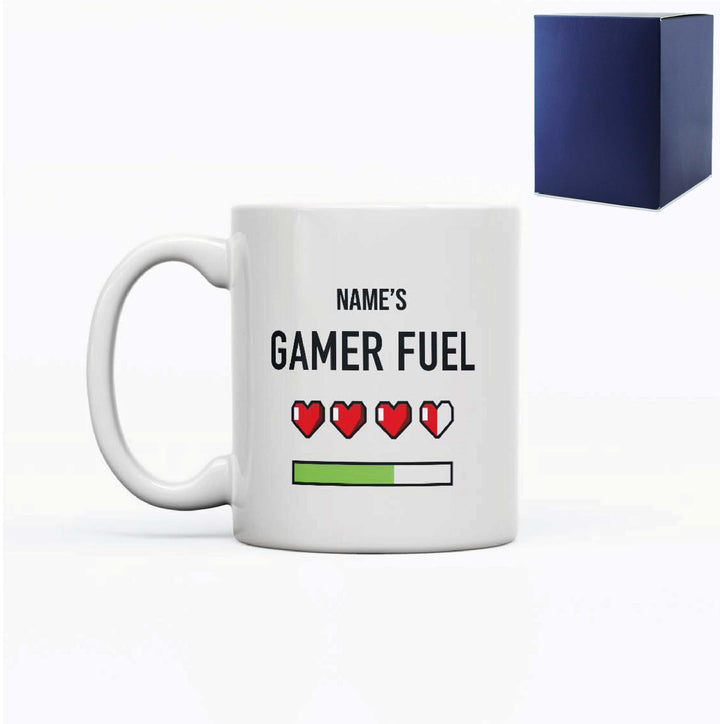 Personalised Gamer Fuel Hearts Printed Mug with Name