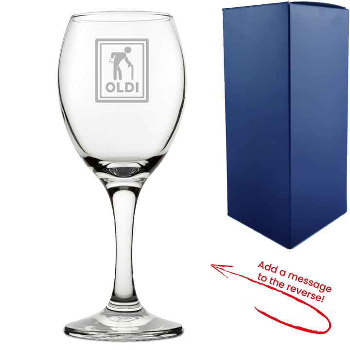Personalised Oldi Engraved Wine Glass with Message