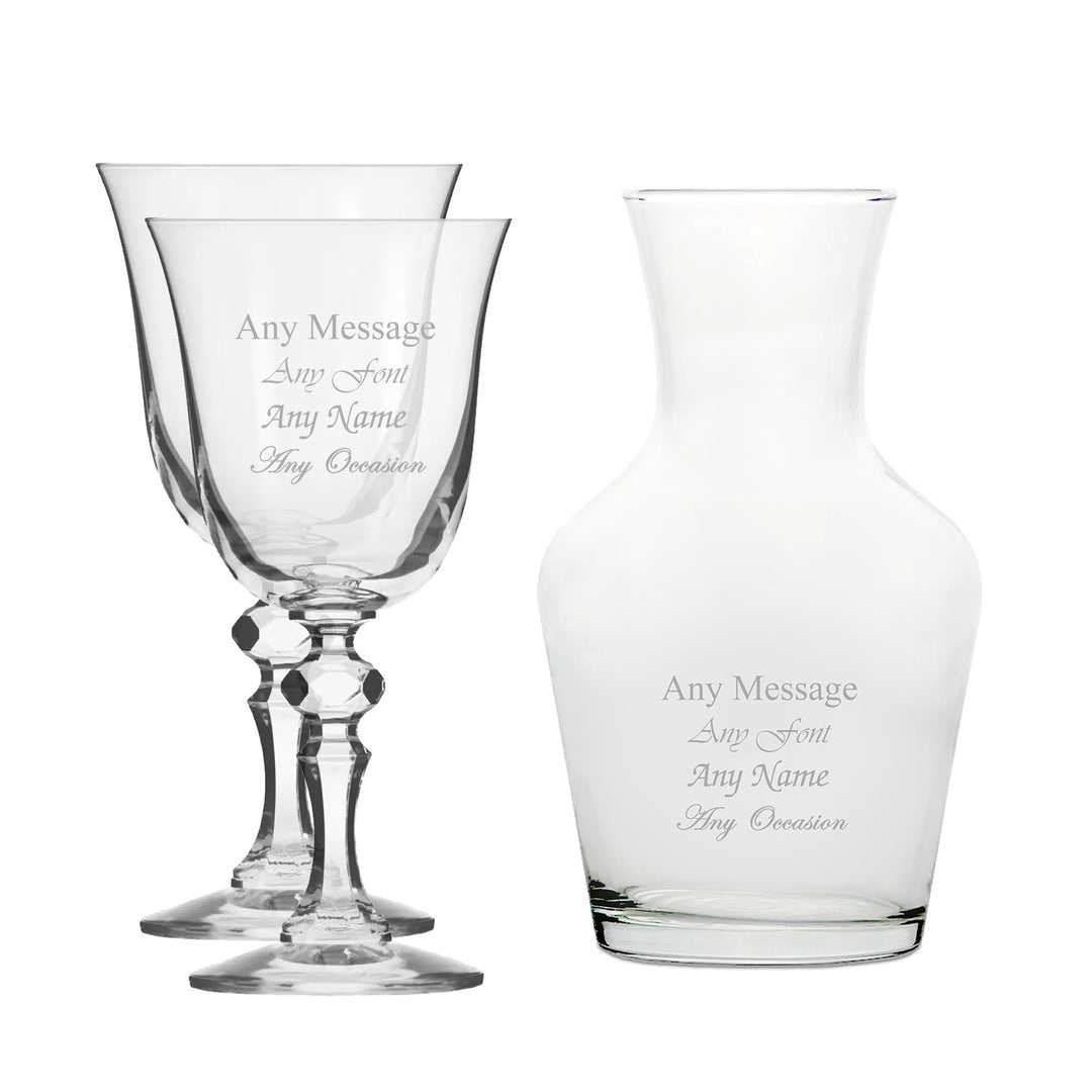 Personalised Crystal Wine Glasses and 500ml Carafe Set