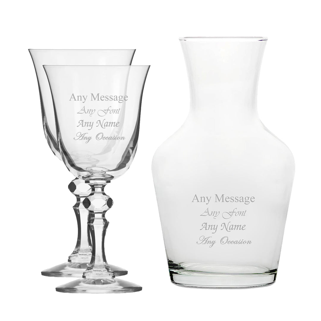Personalised Crystal Wine Glasses and 1L Carafe Set of 3