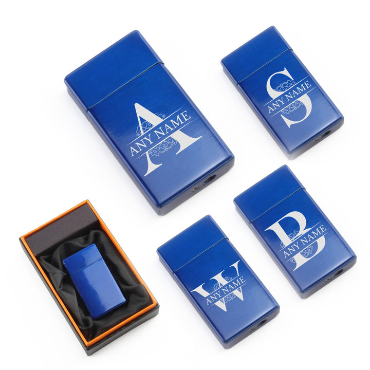 Personalised Blue Jet Flame Lighter with Letter Gift Box