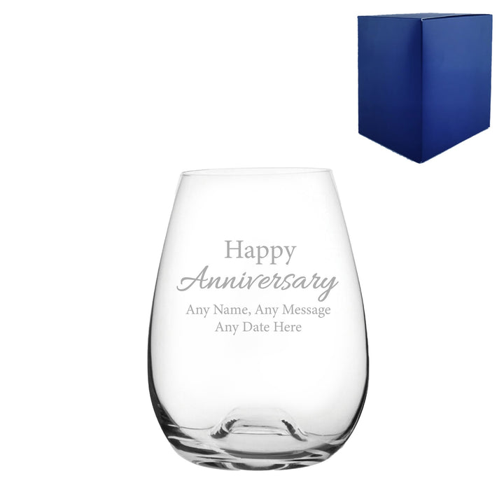 Personalised Happy Anniversary Stemless Wine Glass